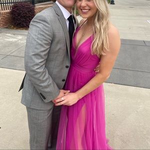 Pink Chiffon Maxi Dress with Slits